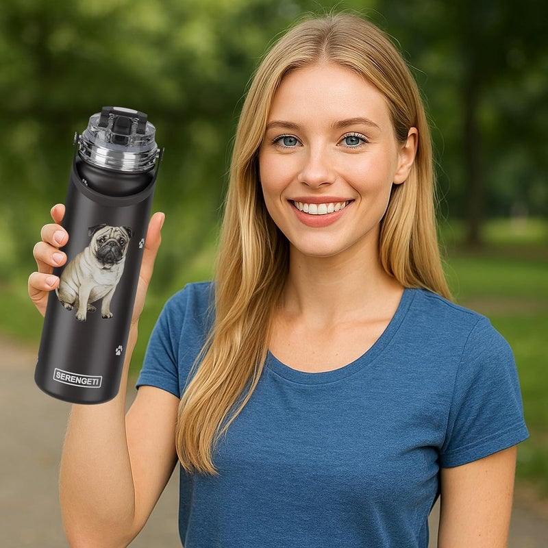 ES Pets SERENGETI 24 Oz Water Bottle Stainless Steel with Spill Proof Lid - Double walled Vacuum Insulated water flask - Realistic 3D Print of your favorite dog (Pug) - Image 3